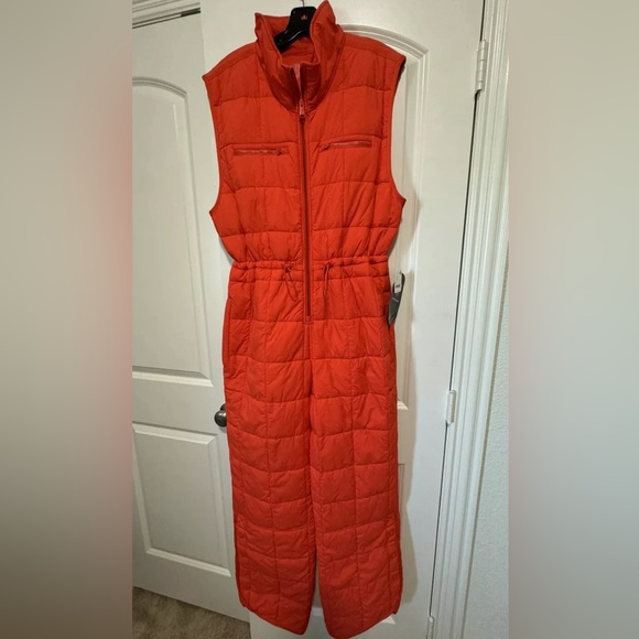 Free People FP Movement Pippa Packable Puffer Ski Suit Orange Sleeveless Sz XS